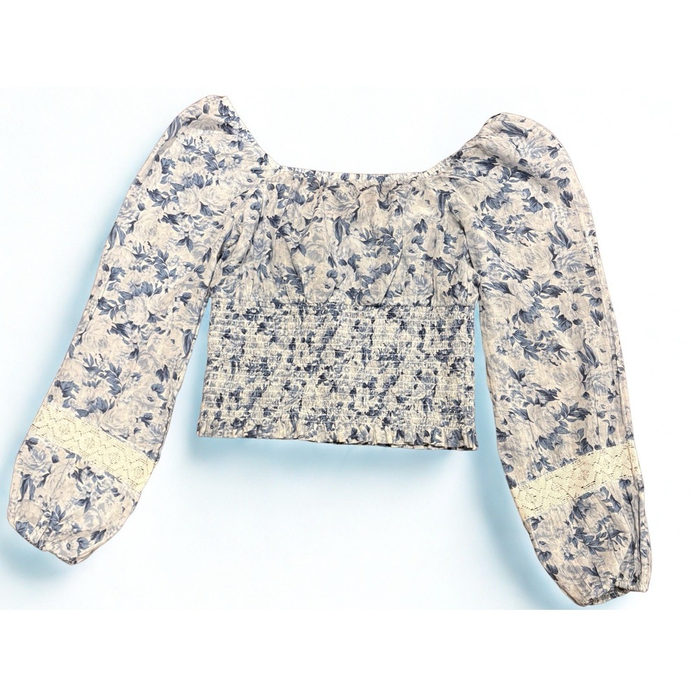 American Eagle Floral Smocked Crop Top Sweetheart Neckline Cottage Coquette XS - Picture 3 of 6